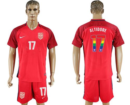 USA #17 Altidore Red Rainbow Soccer Country Jersey
